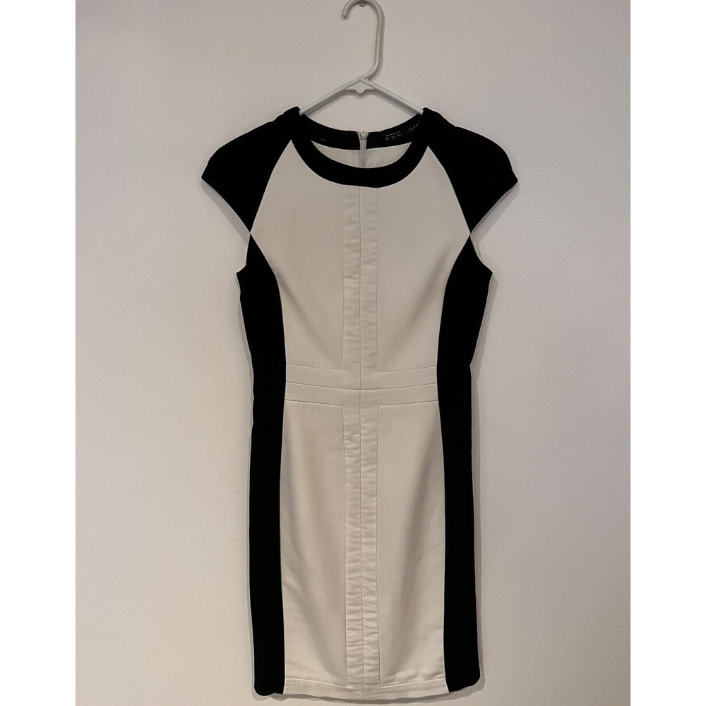 WOMENS ZARA BASIC BLACK WHITE SLEEVELESS SHEATH DRESS S